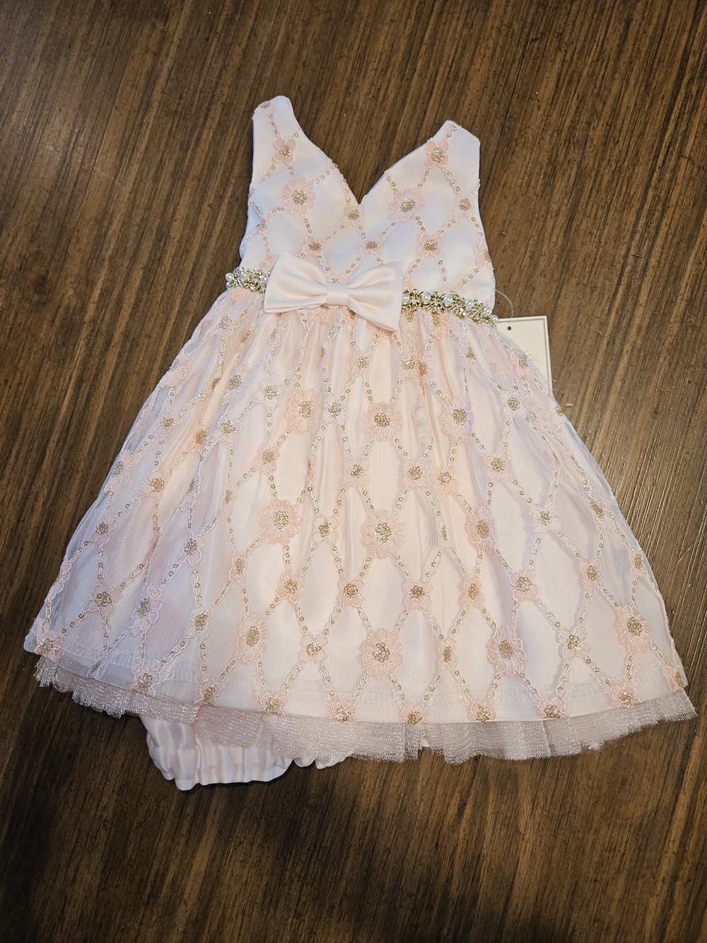 Girls' Pink Sequin Floral Bow Waist Formal Dress